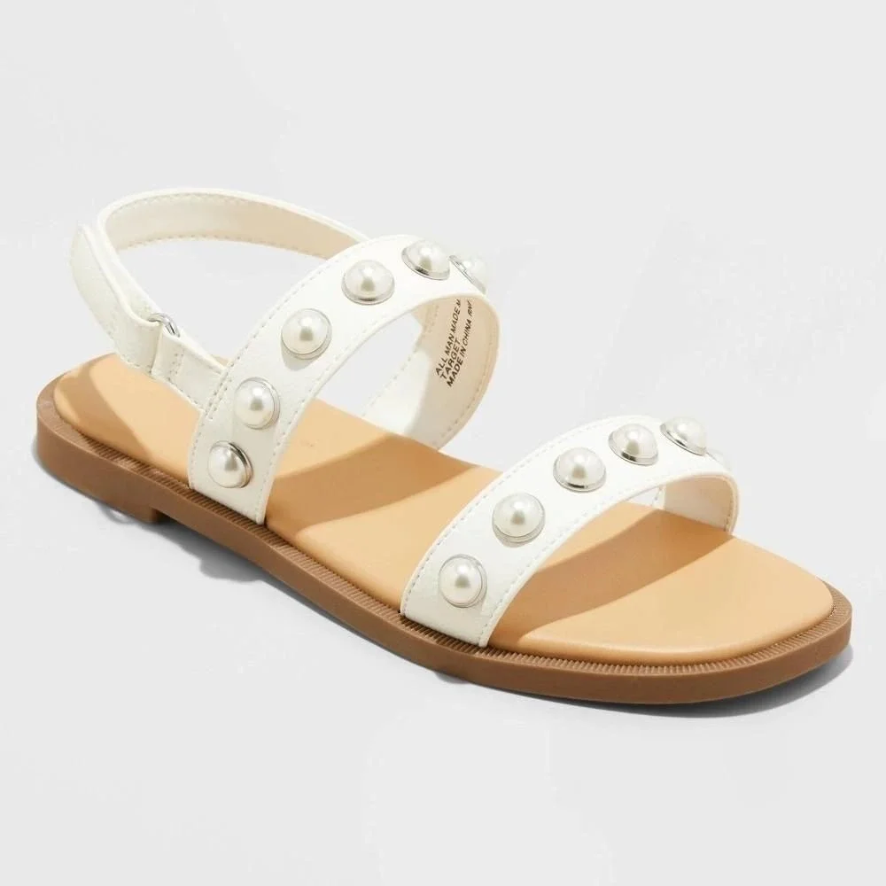 Kids' Eve Pearl Sandals Cat & Jack White 1 Ankle Strap Open Toe